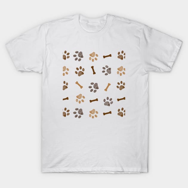 Brown doodle paw print and bone T-Shirt by GULSENGUNEL